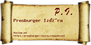 Presburger Izóra névjegykártya